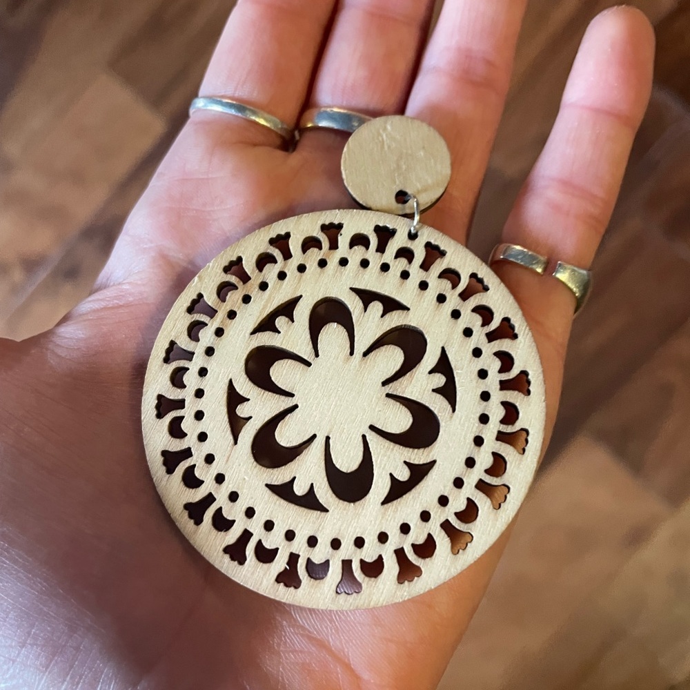 Large boho wood earrings